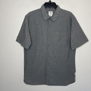 VOYAGER Shirt Mens Medium M Gray Geometric Print Button Up Cotton Stretch